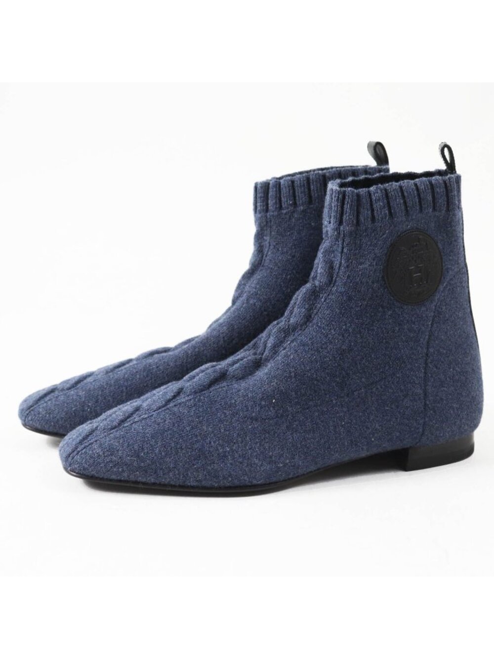 Hermes Duo Ex-Libris Flat Knit Short Boots Blue